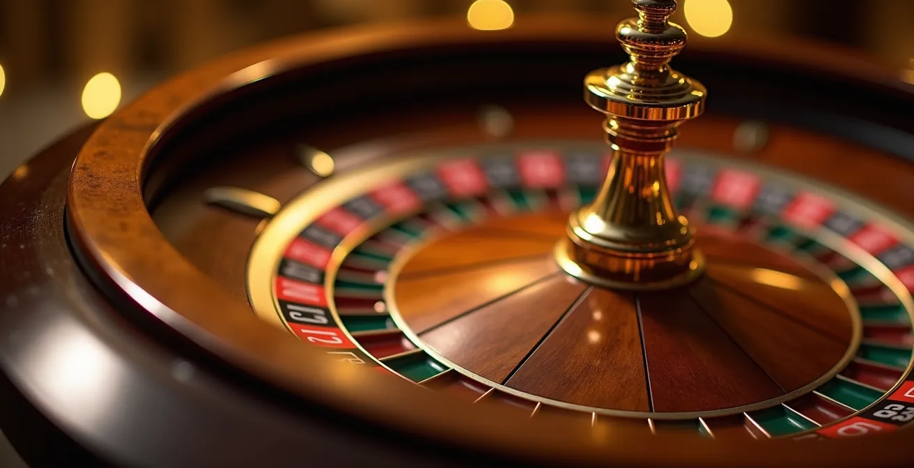 Vue macro détaillée de la texture d'une roulette de casino avec reflets dorés